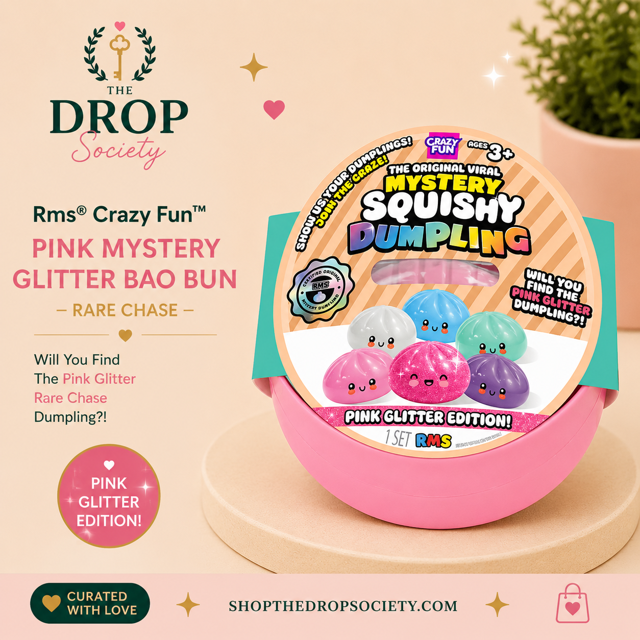 Rms® Crazy Fun™ Pink Mystery Glitter Bao Bun – Rare Chase ( 50% Preorder Deposit)